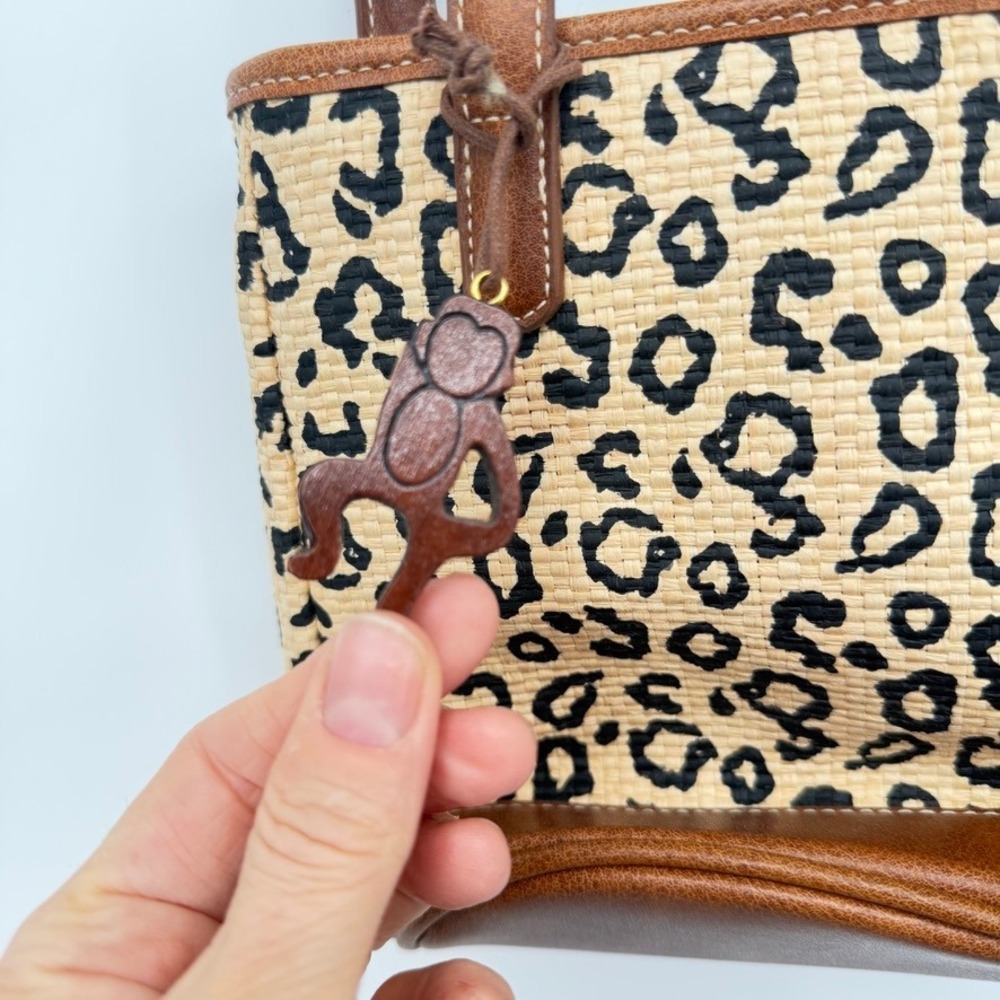 Liz Claiborne Shoulder Bag Leopard Print Straw Woven Brown Tan Small - Picture 6 of 14